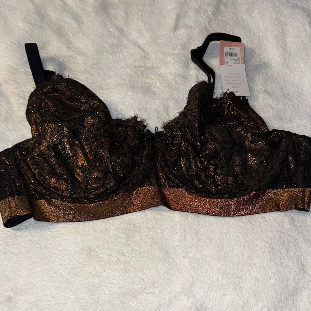 Cacique Black and Gold Lace Bra with Underwire